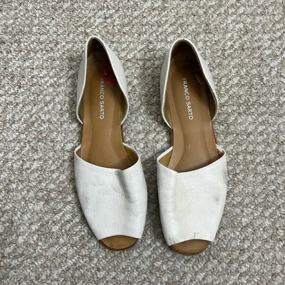 Franco sarto leather cream  brown peep toe slip on flats size 9.5 - Picture 1 of 7